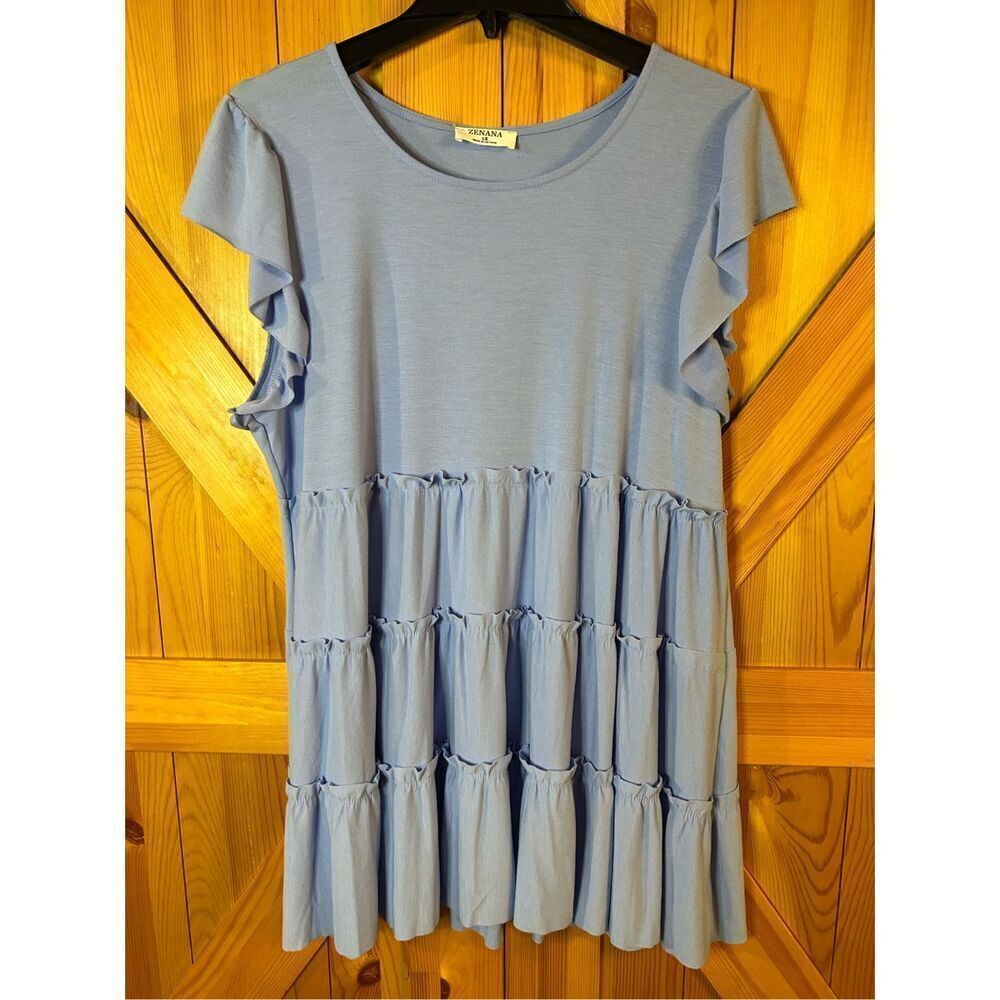 Zenana Baby Blue Ruffled  Babydoll Dress Size 1X (0493)